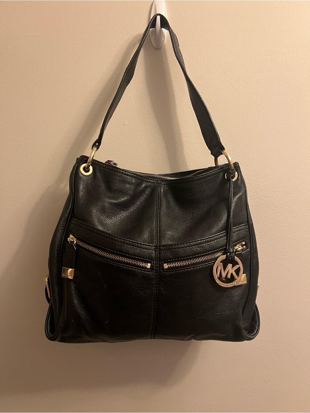 Michael Kors Black Pebble Leather Hobo with Gold Accents